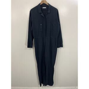 Outerknown Station Jumpsuit Black Linen Blend L Boilersuit Utility Work Relaxed
